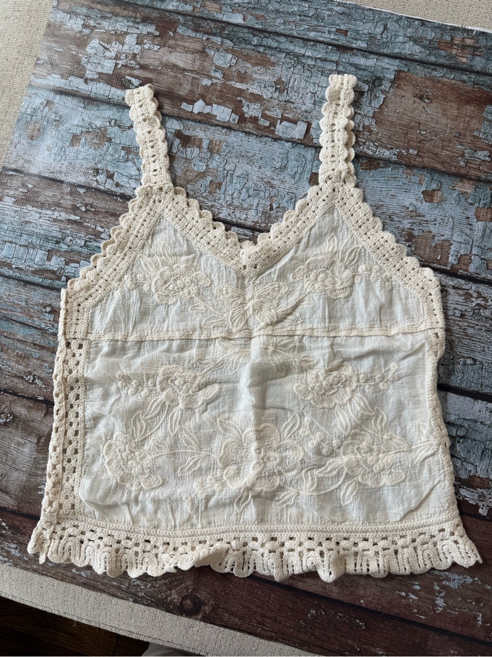 ADORA Cream Crochet Trim Floral Embroidered Camisole PTP 17